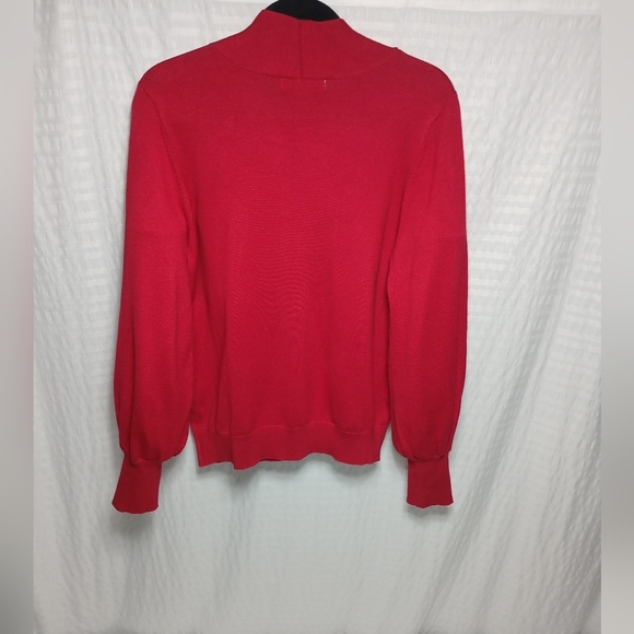 Liz Claiborne Festive Red Tie Neck Wide Cuff Knit Sweater. Size L - Picture 3 of 7